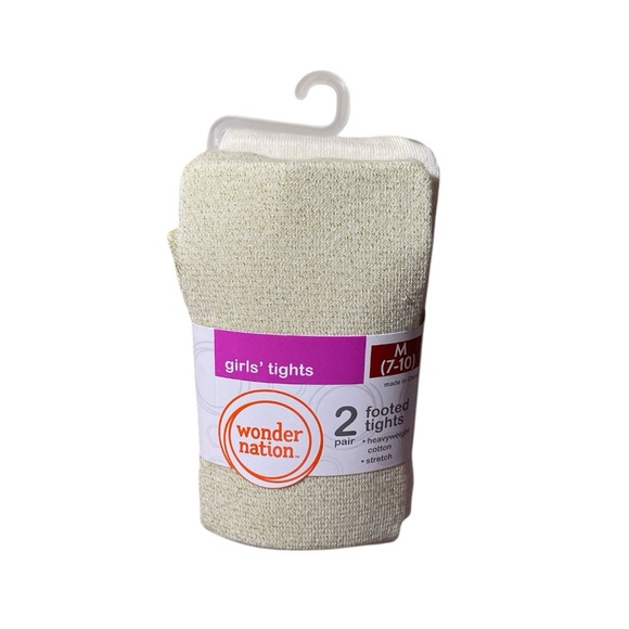 Wonder Nation Gold Lurex And Ivory Footed Tights - Picture 2 of 8